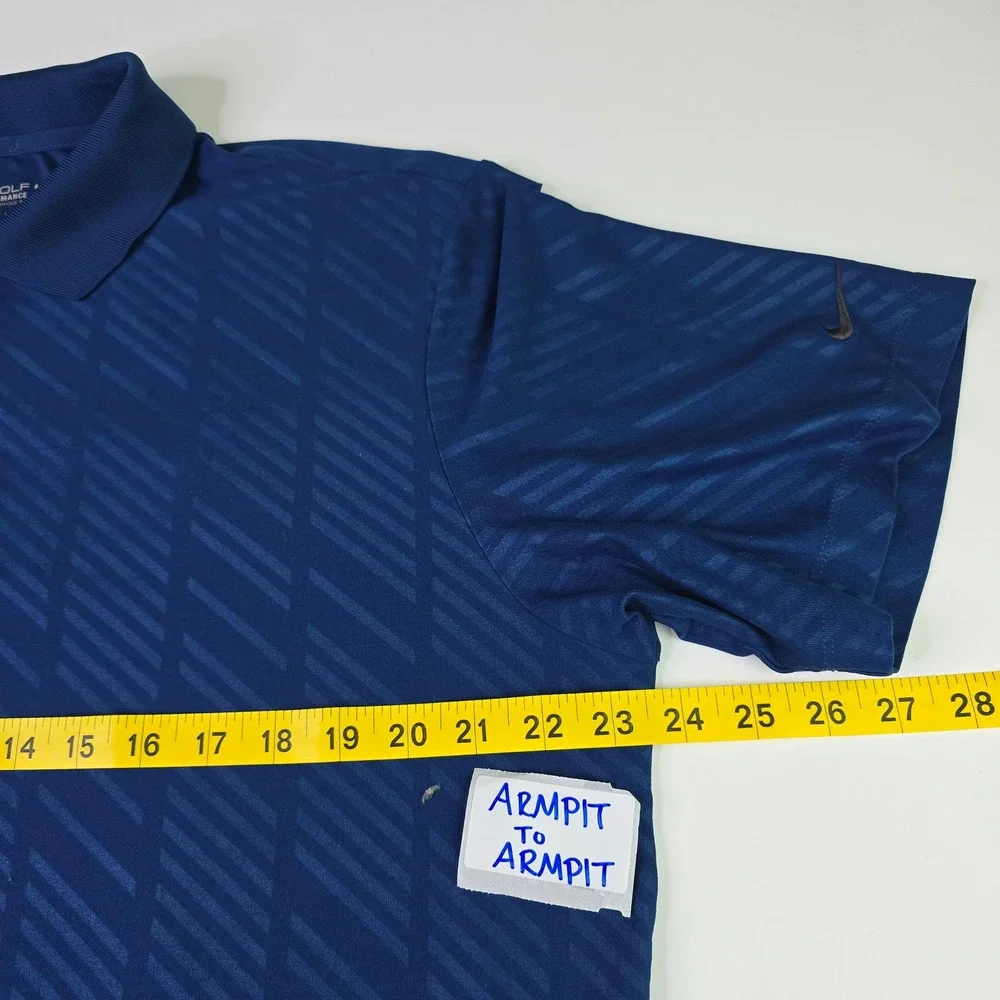 Nike Golf Tour Performance Dri-Fit Polo Shirt Mens Large Blue Tonal Stripe L